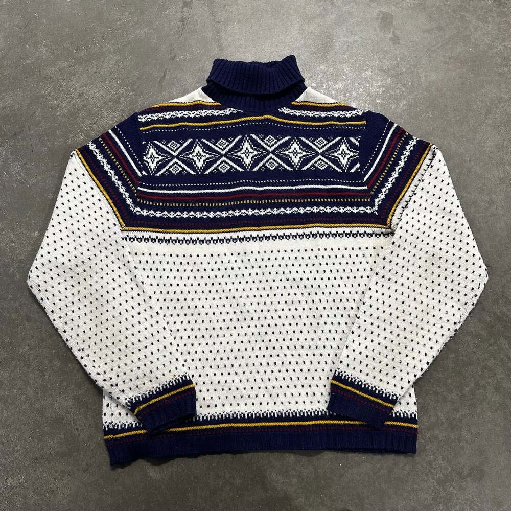 Vintage Lord Jeff Fair Isle Turtleneck Sweater Made USA 100% Orlon Large 70s 80s
